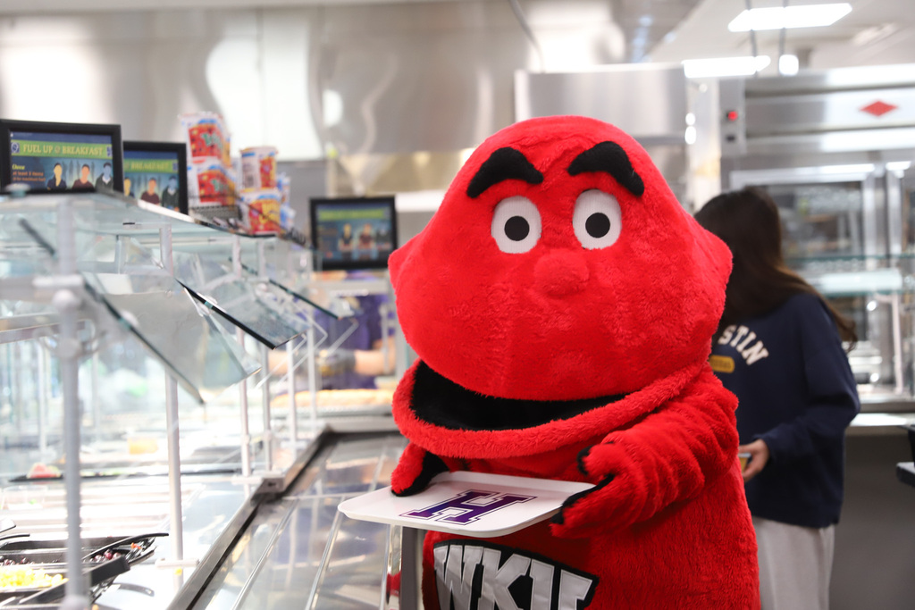 Big Red at BGHS Breakfast line