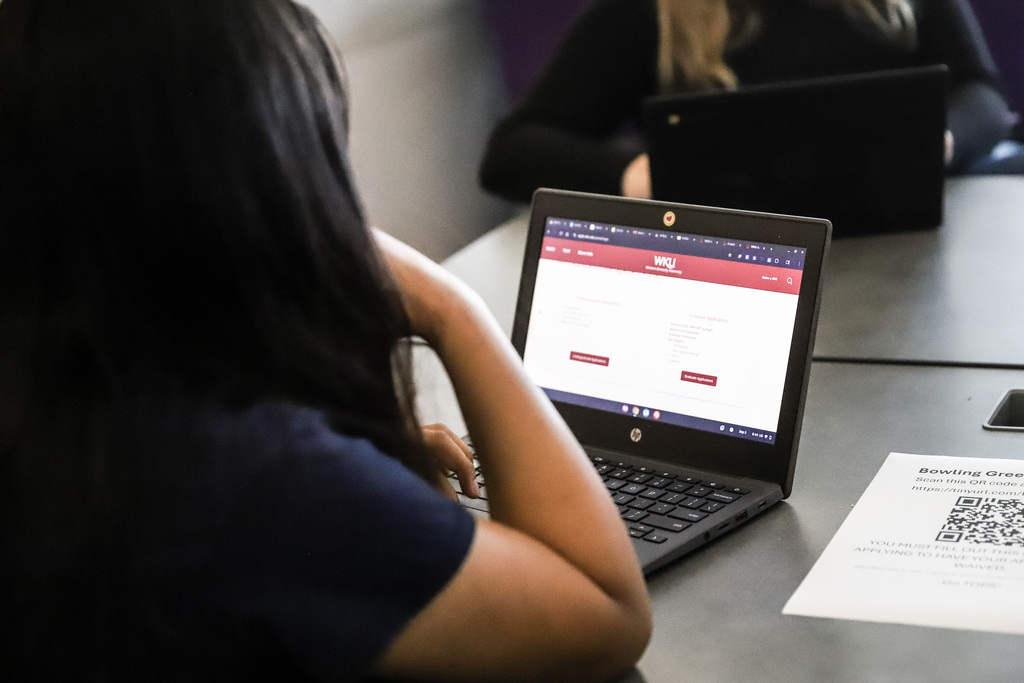 Student completing WKU application
