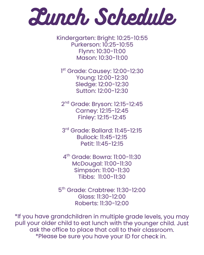 Grandparents Lunch Schedule