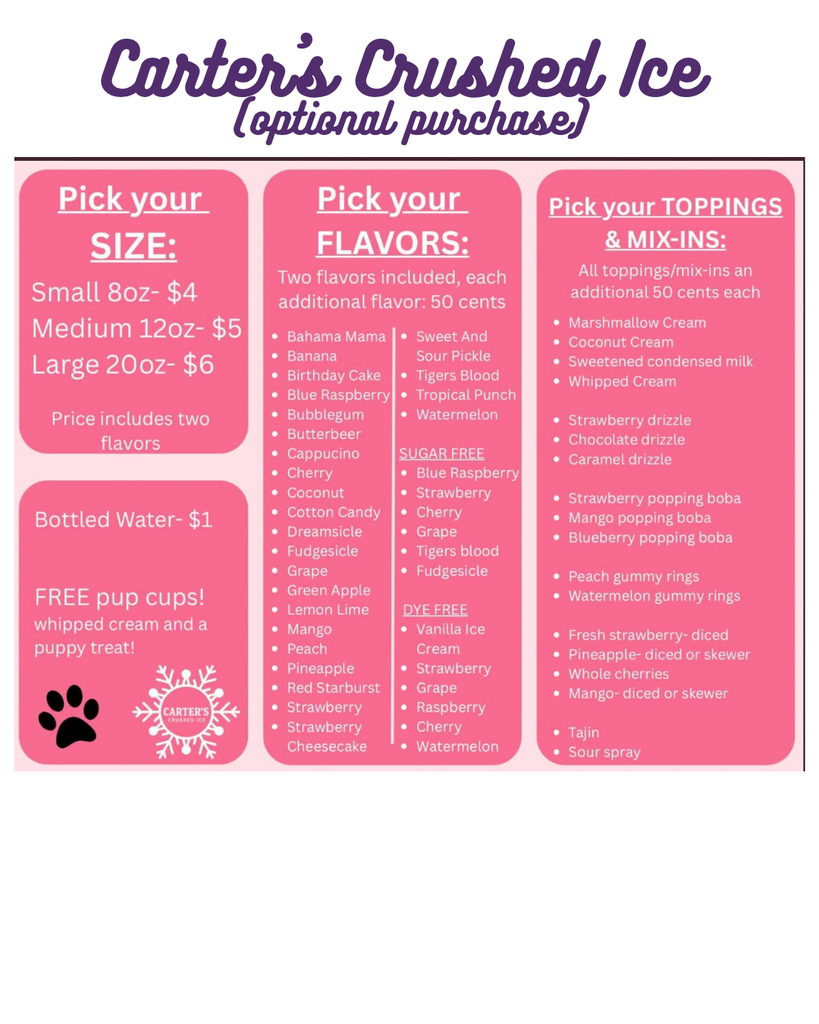 Carters Crushed Ice menu