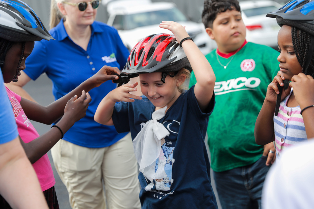 Checking bike helmet fit