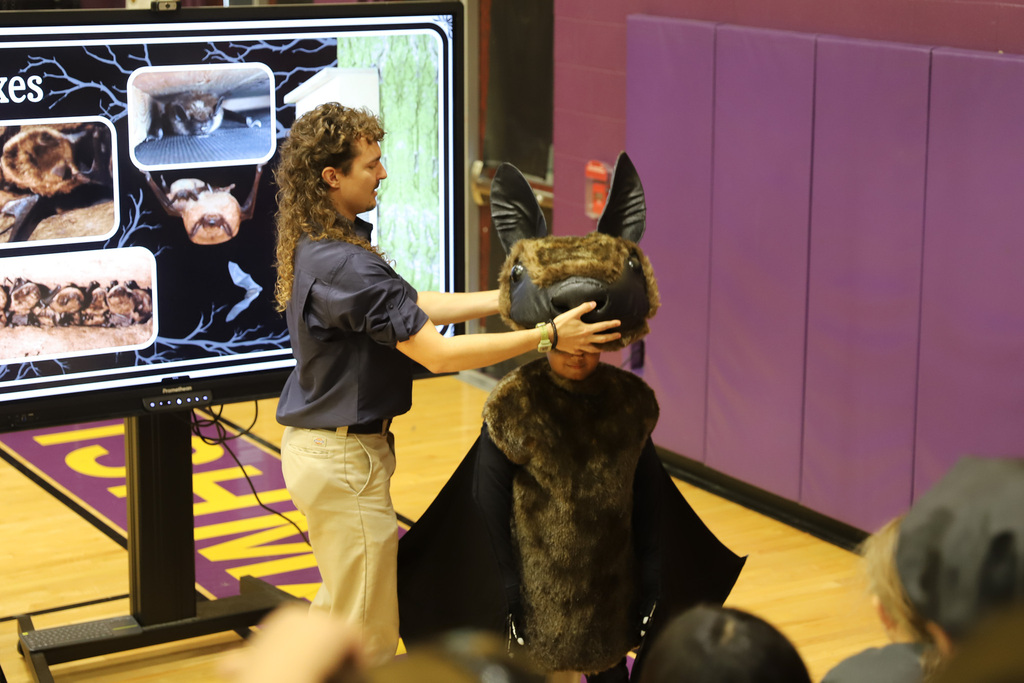 Bat kid with Conrad from Ky Dept of Fish and Wildlife