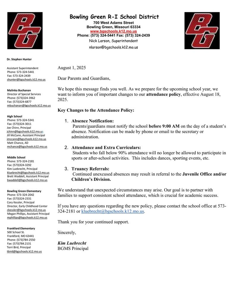 BGMS Attendance Policy Update