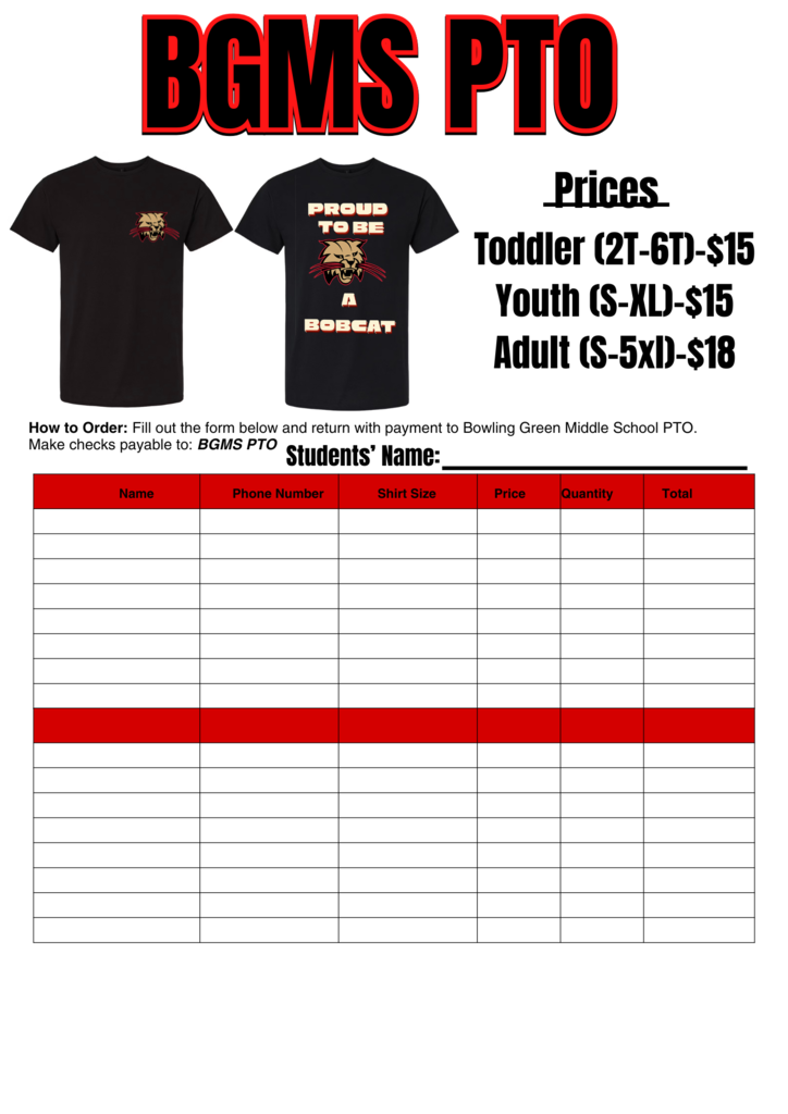 Shirt Order Form