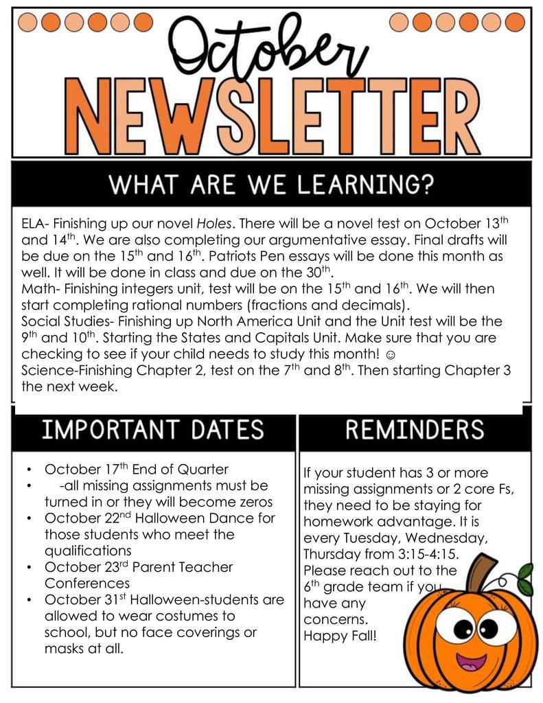 6th Grade Newsletter