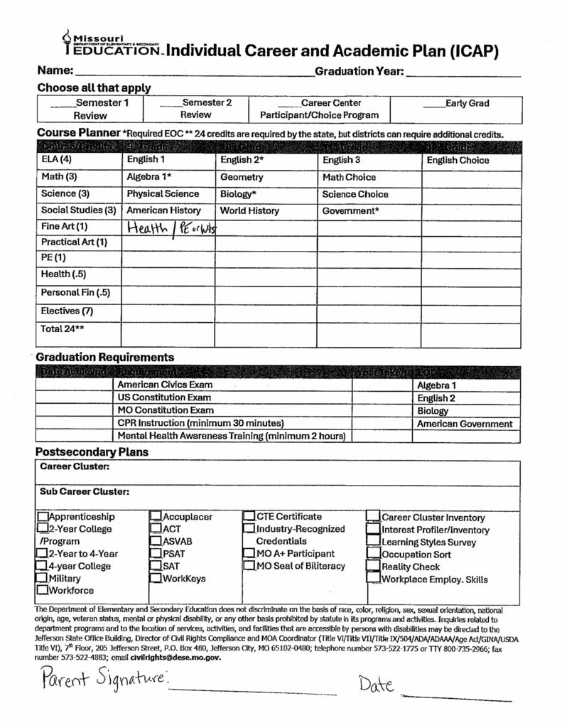 8th grade ICAP-4 year plan