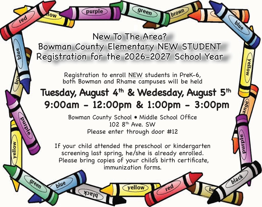 New Student Registration for Bowman County School