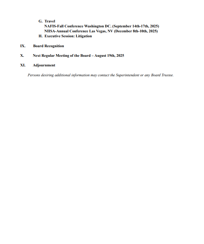 Board Meeting July 29th