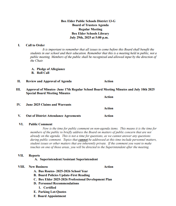 Board Meeting July 29th