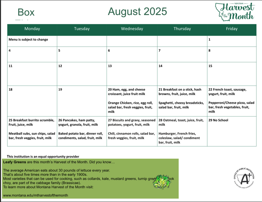 August Menu