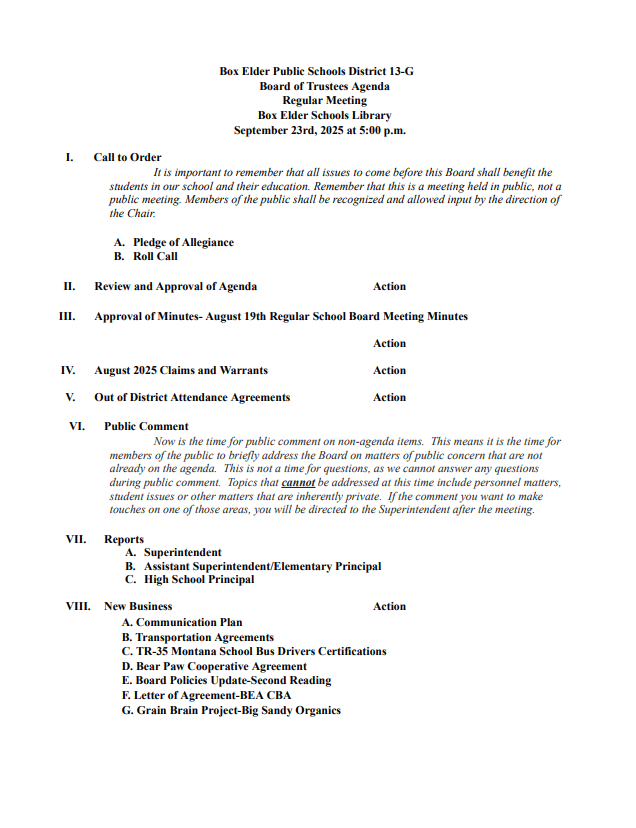 Agenda 1