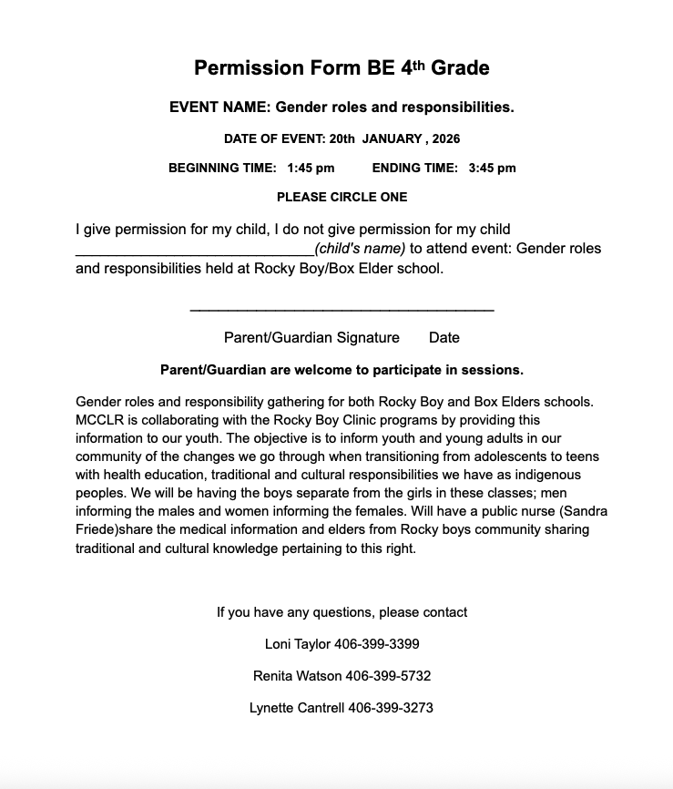 Cultural Presentation Permission slip