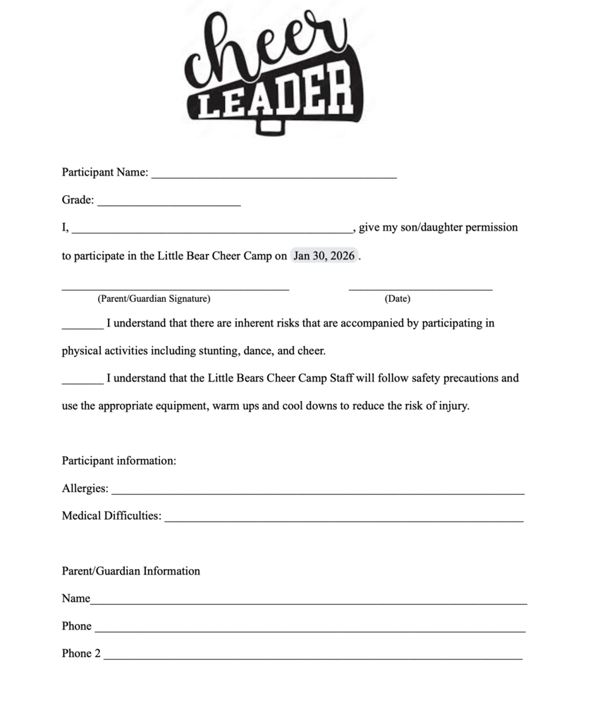 Cheer Camp Waiver