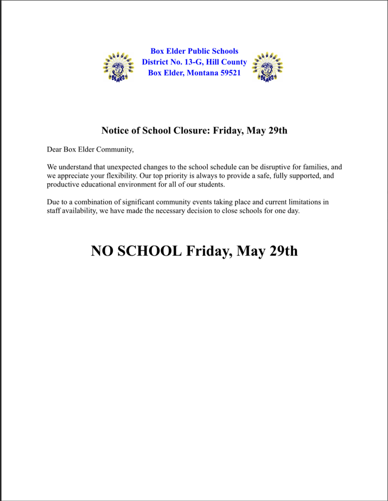 No School Friday the 29th