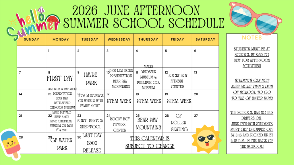 Summer School Schedule