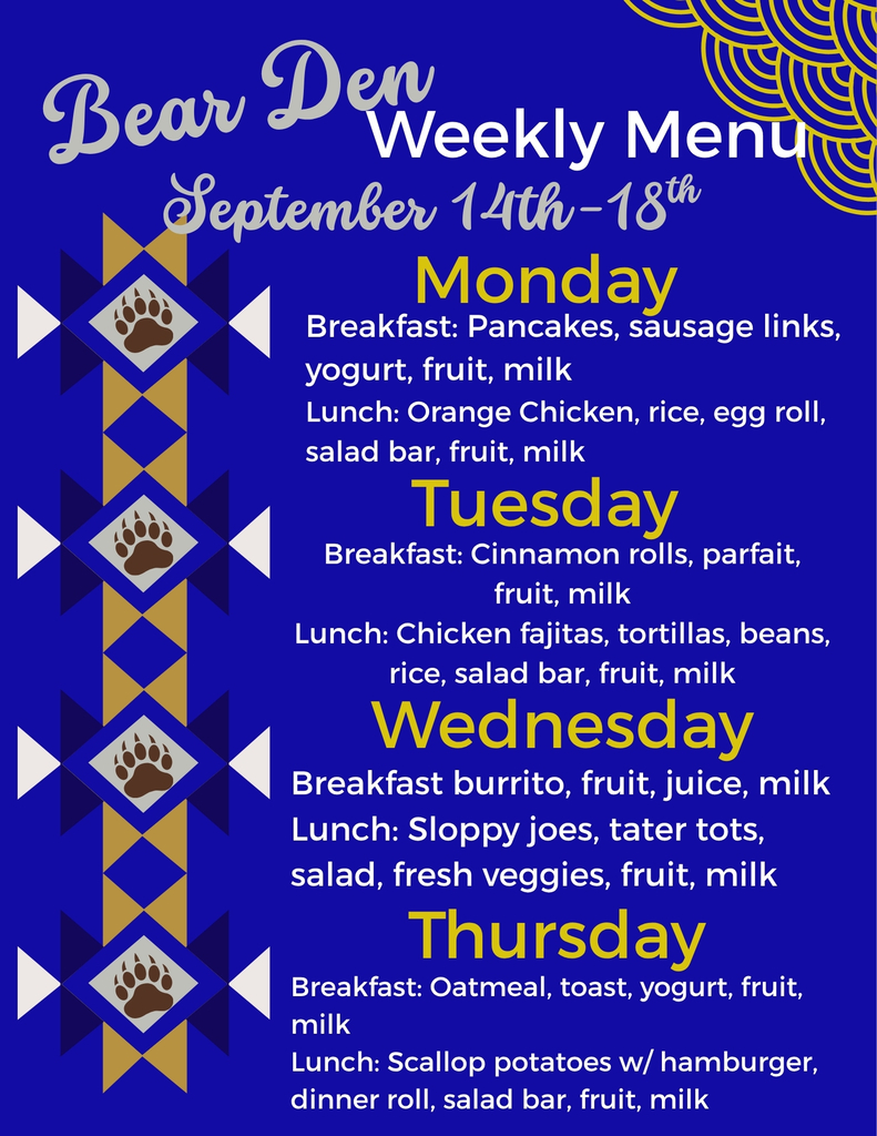 Bear Kitchen Weekly Menu