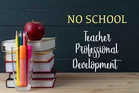 No School Teacher Professional Development with books, apple and cup of writing materials- pens, markers