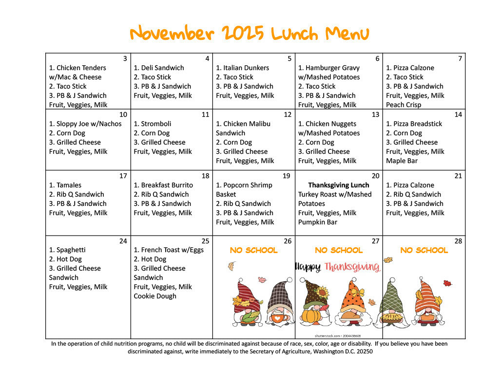 November Lunch Menu
