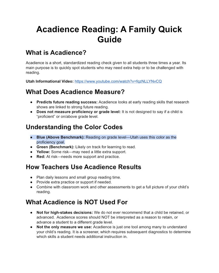 Acadience Reading: A Family Quick Guide 