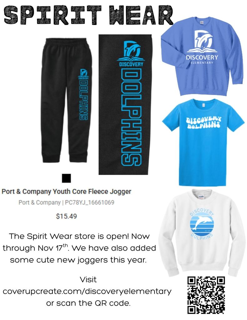 flyer with spirit wear items on it