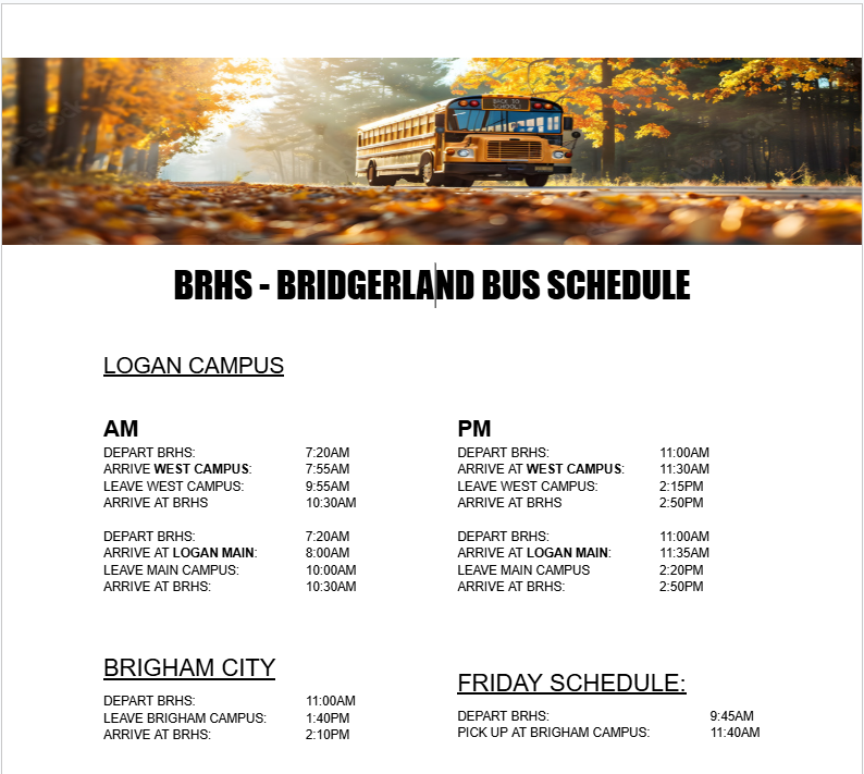 BRHS Bridgerland Bus Schedule