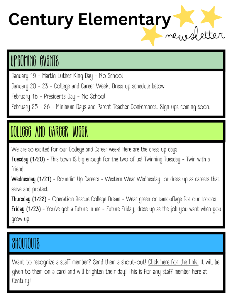 Century Elementary Newsletter 