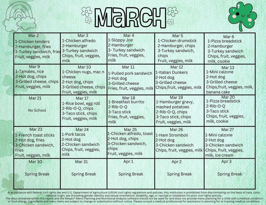 March lunch menu