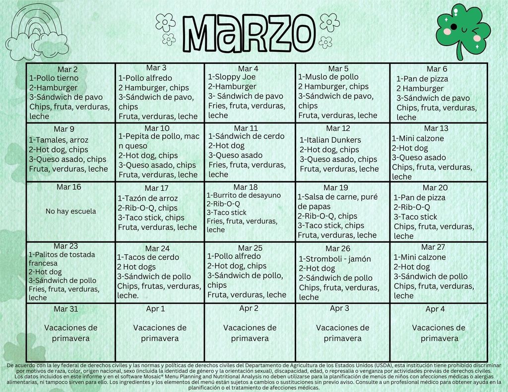 Spanish March lunch menu