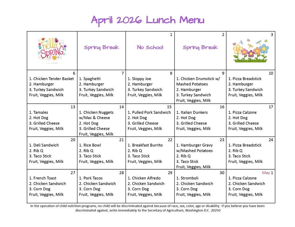 April Lunch Menu