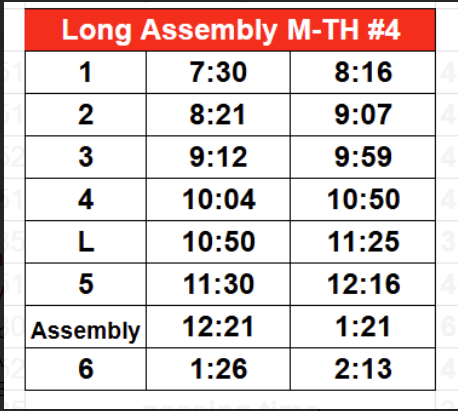 Awards Assembly Schedule