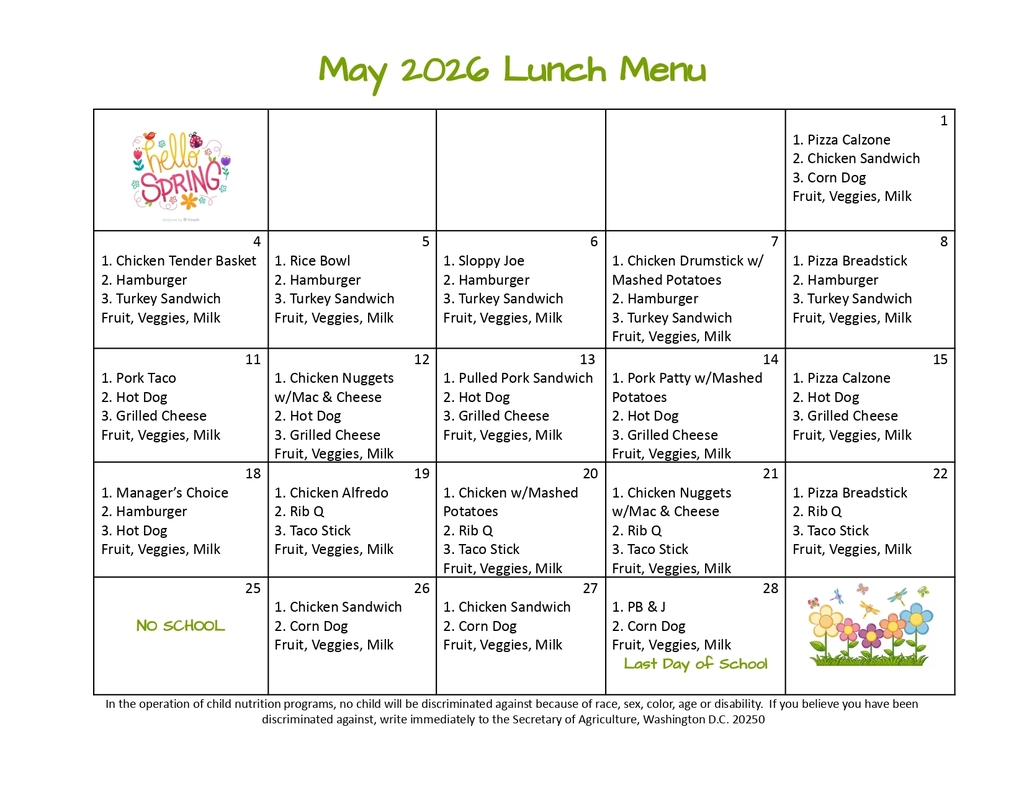 May Lunch Menu