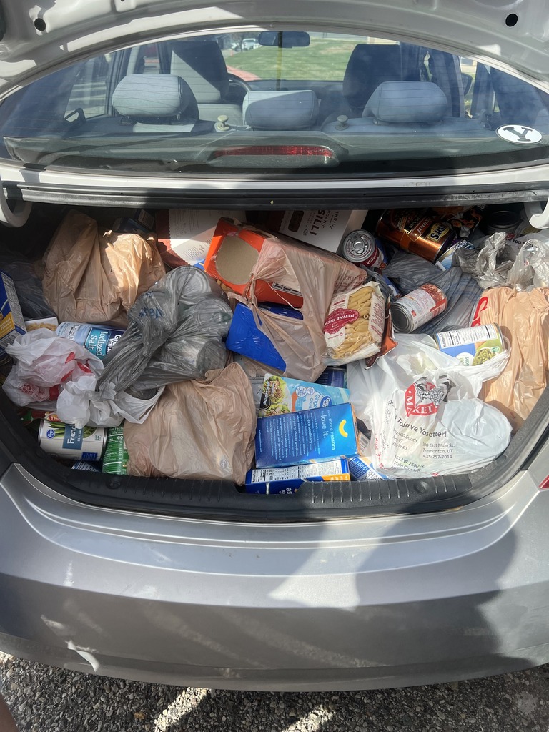 Trunk load of food for the food drive.