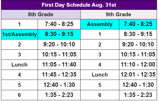 First Day of School Schedule
