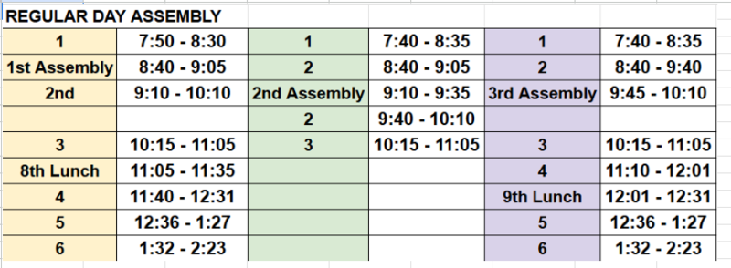 Assembly Schedule for 9/23