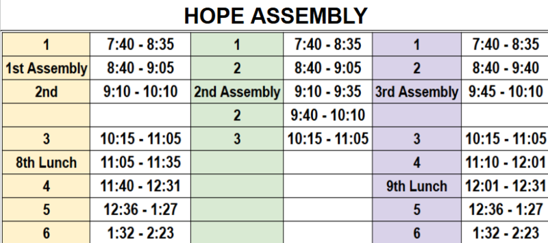 Alternate Bell Schedule Monday, 9/22