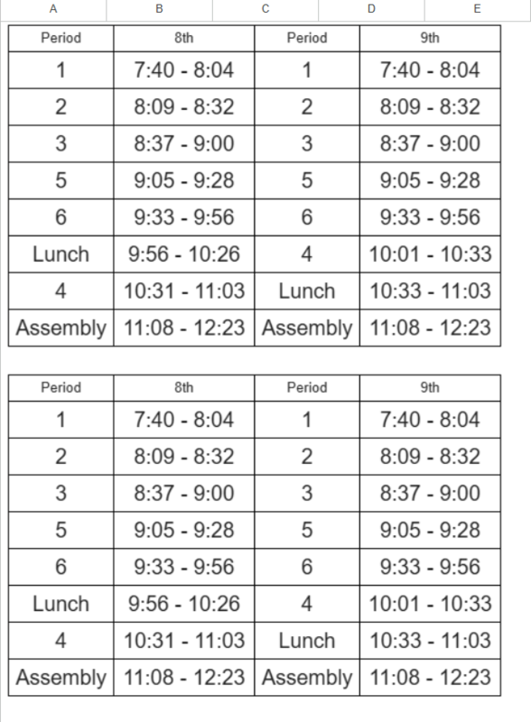 Friday, 12/19 Assembly Schedule