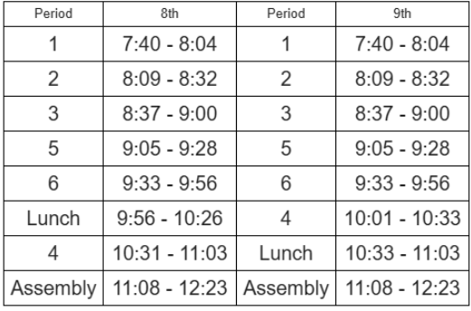 Assembly Schedule Friday, January 23rd