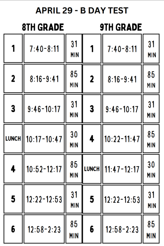 Alternate Schedule Wed, Aspire Testing