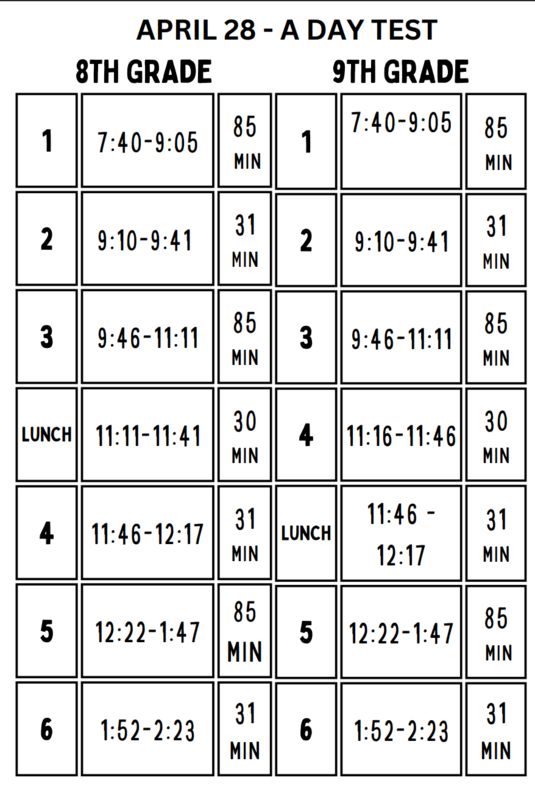 Alternate Schedule Tues, Aspire Testing