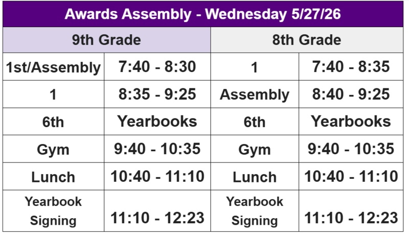 Awards Assembly, short schedule