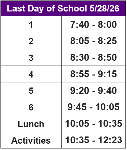 Last Day of School, short schedule