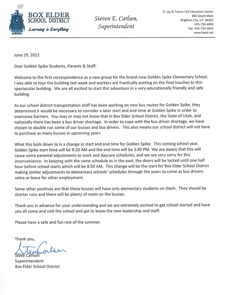 School Times Announced