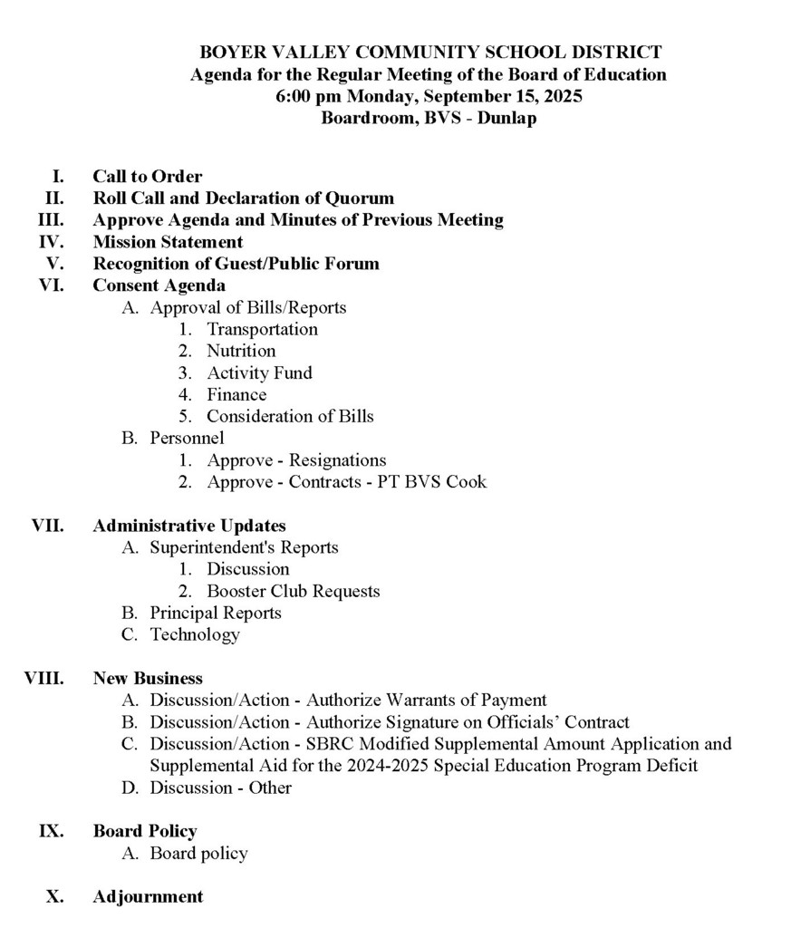 Sept 15 Board Agenda