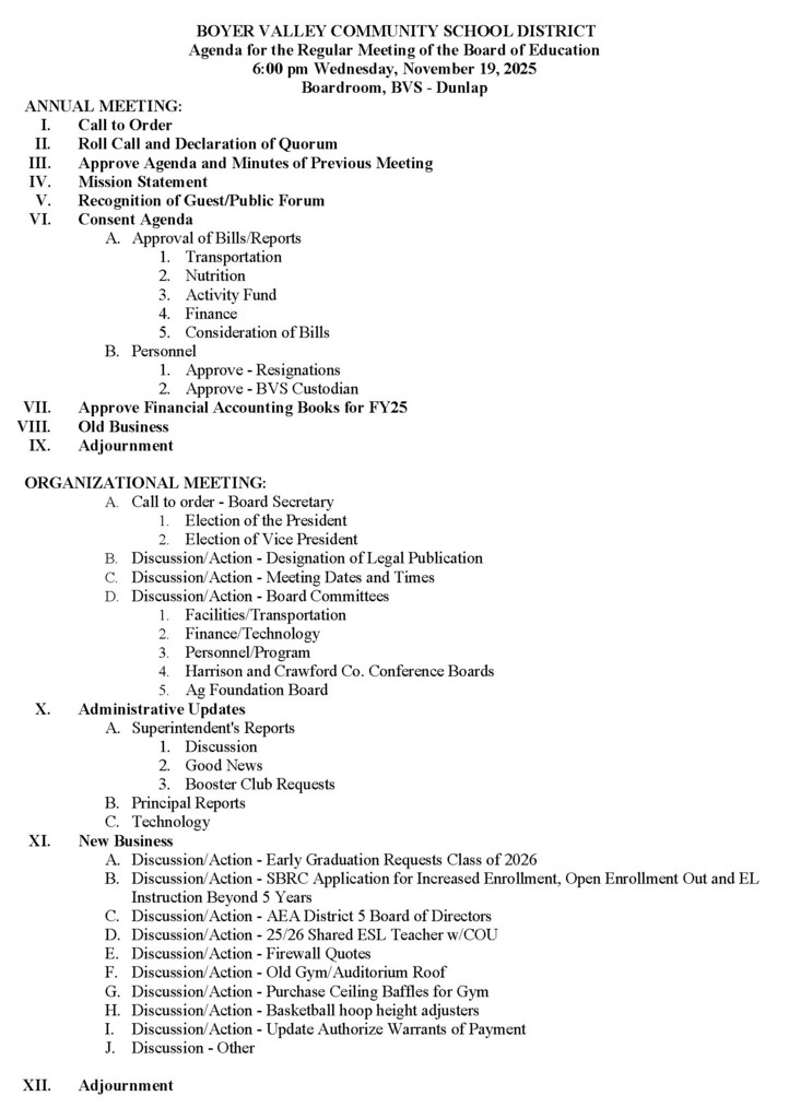 November 19th Board Agenda