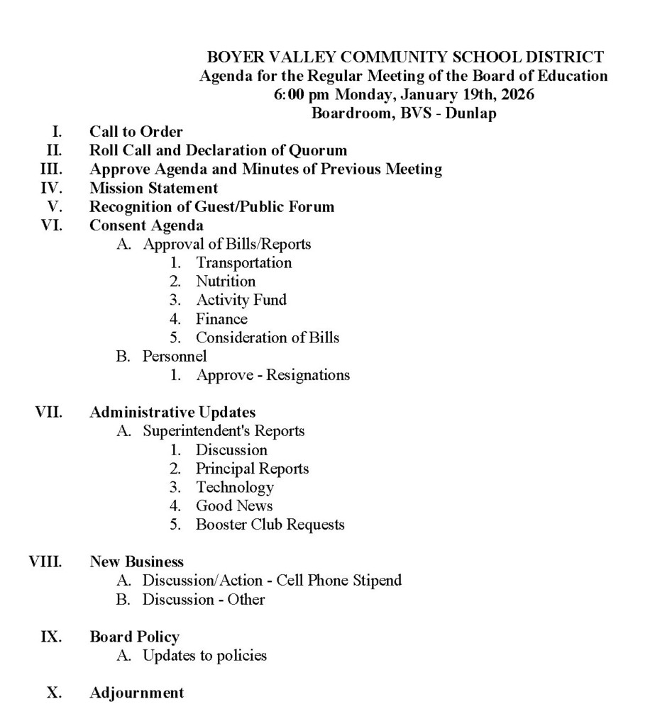 January Board Agenda