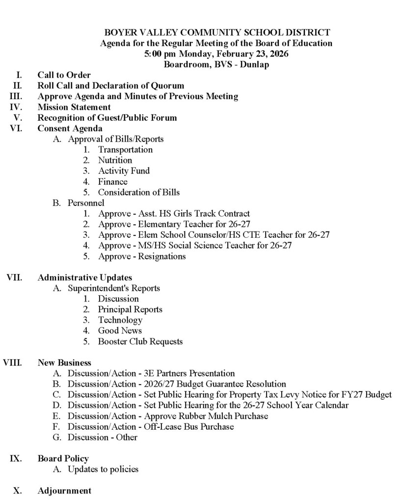 Feb. 23rd Board Agenda