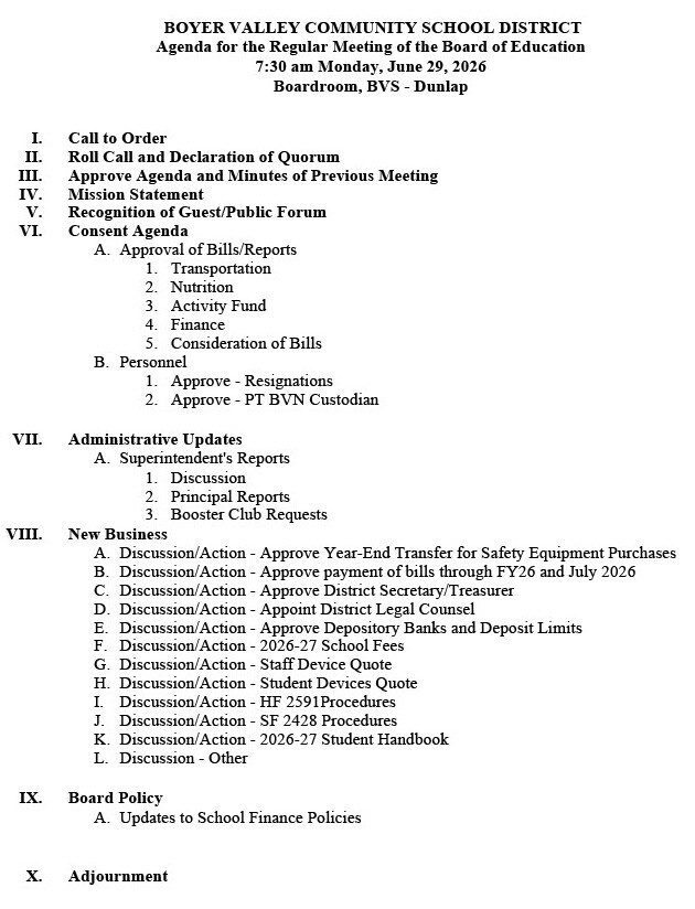 June Board Agenda