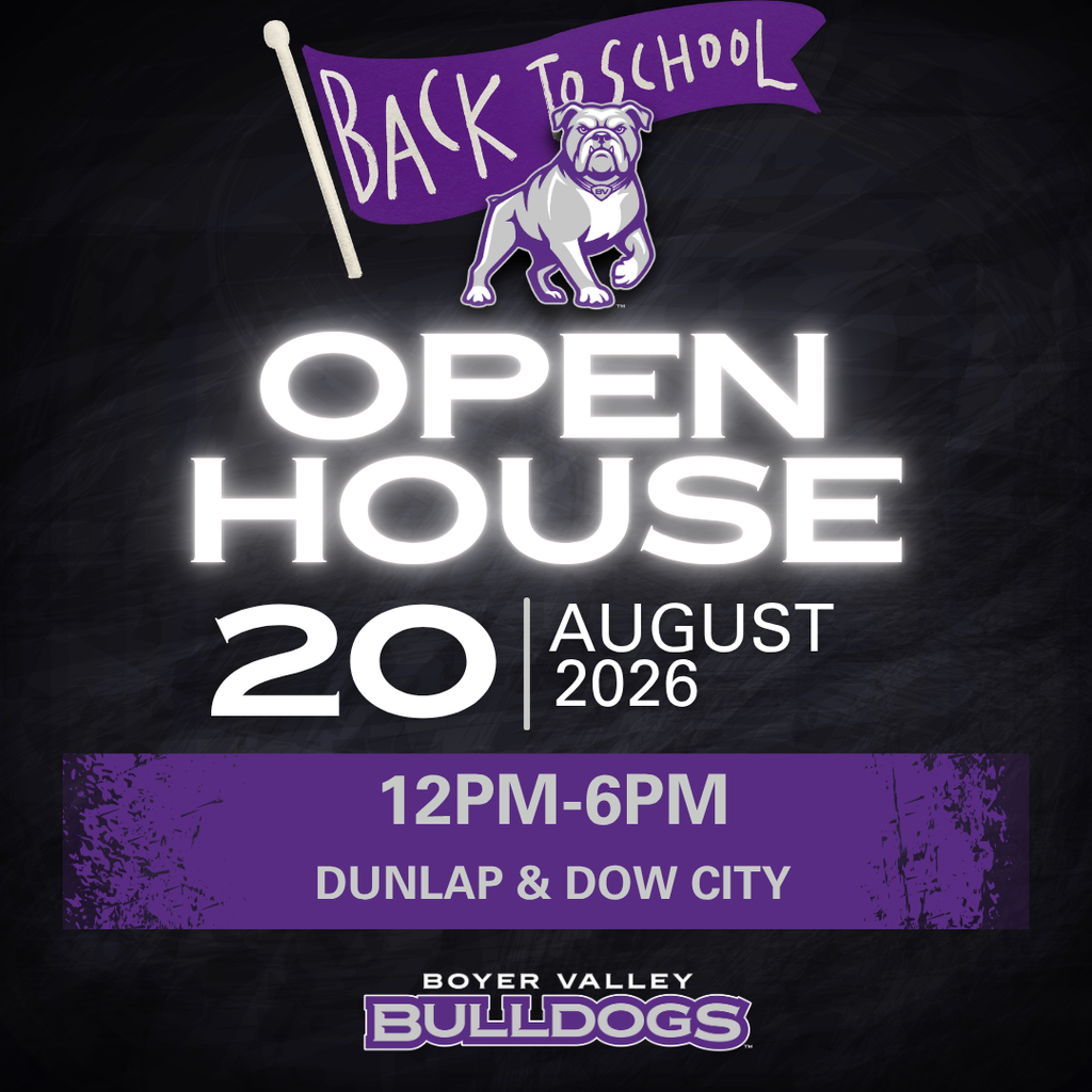 Open House August 20, 2026 12-6pm Dunlap and Dow City buildings