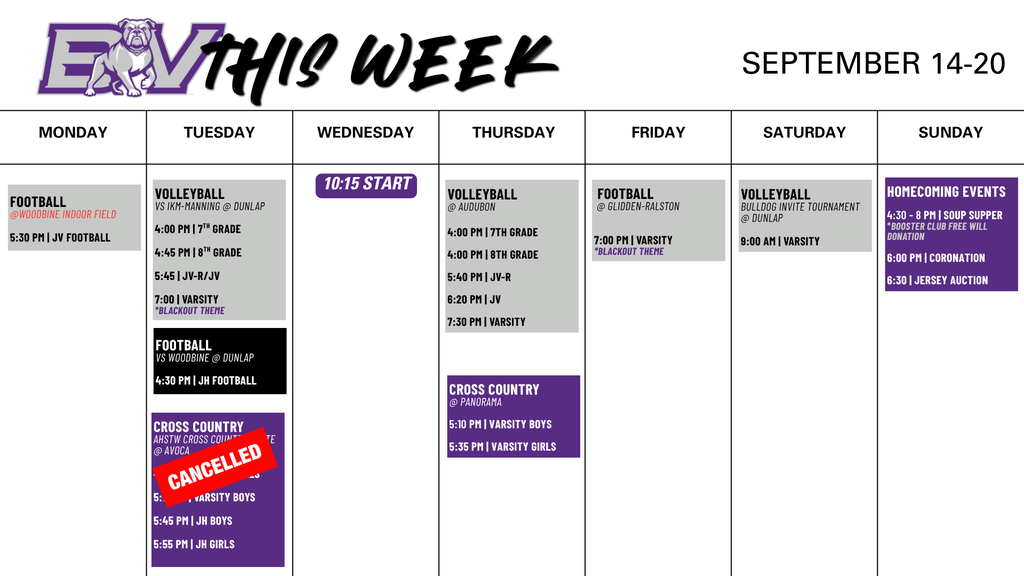 updated week schedule