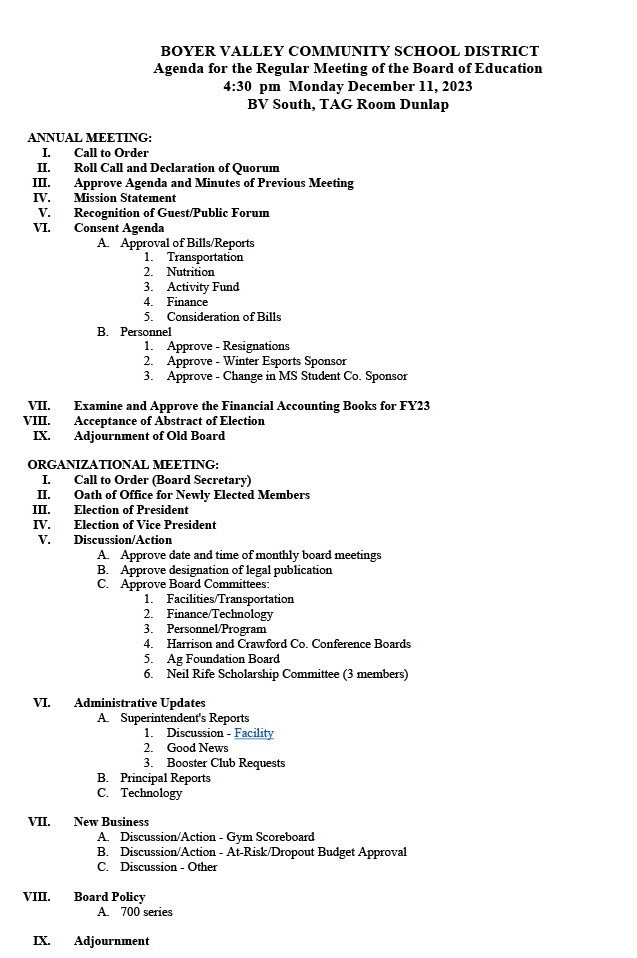 BVCSD December Board Agenda